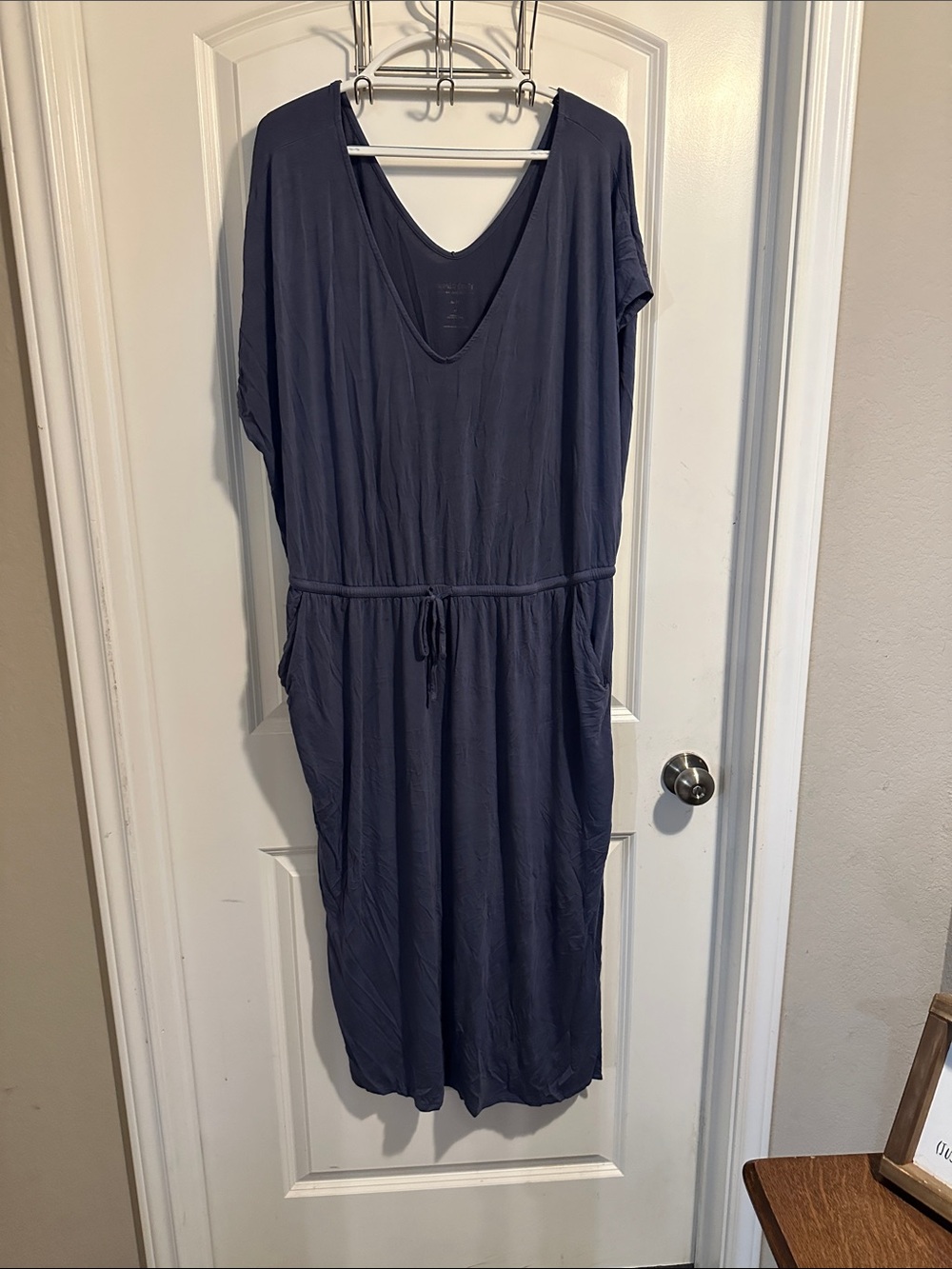 Women’s Navy V-Neck Drawstring Midi Dress